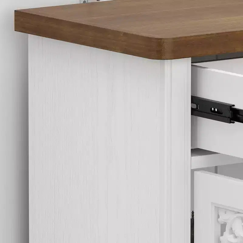 Credenza decorativa bianca Famapy, mobile d'accento con rilievo cavo - Libreria con ante a fantasia
