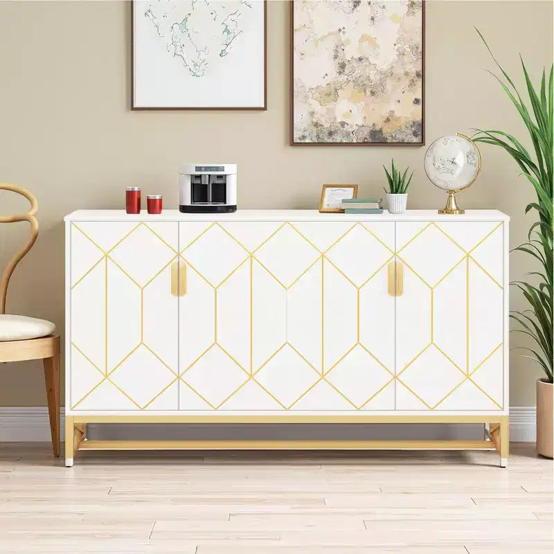 MAYEERTY Credenza di Lusso Bianca e Oro Design Moderno Contemporaneo Elegante
