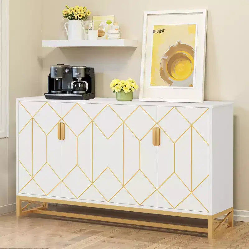 MAYEERTY Credenza di Lusso Bianca e Oro Design Moderno Contemporaneo Elegante