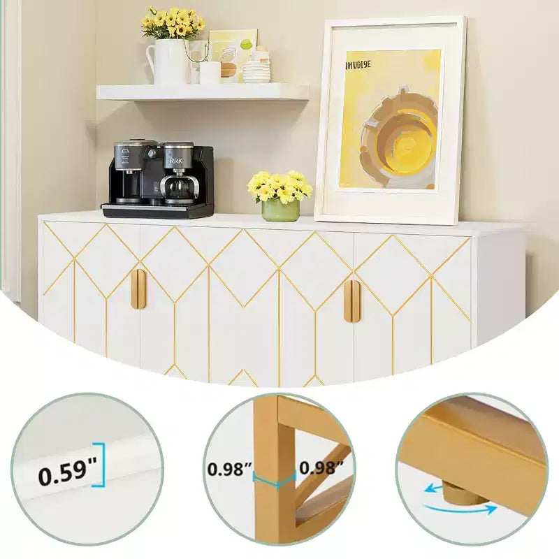 MAYEERTY Credenza di Lusso Bianca e Oro Design Moderno Contemporaneo Elegante