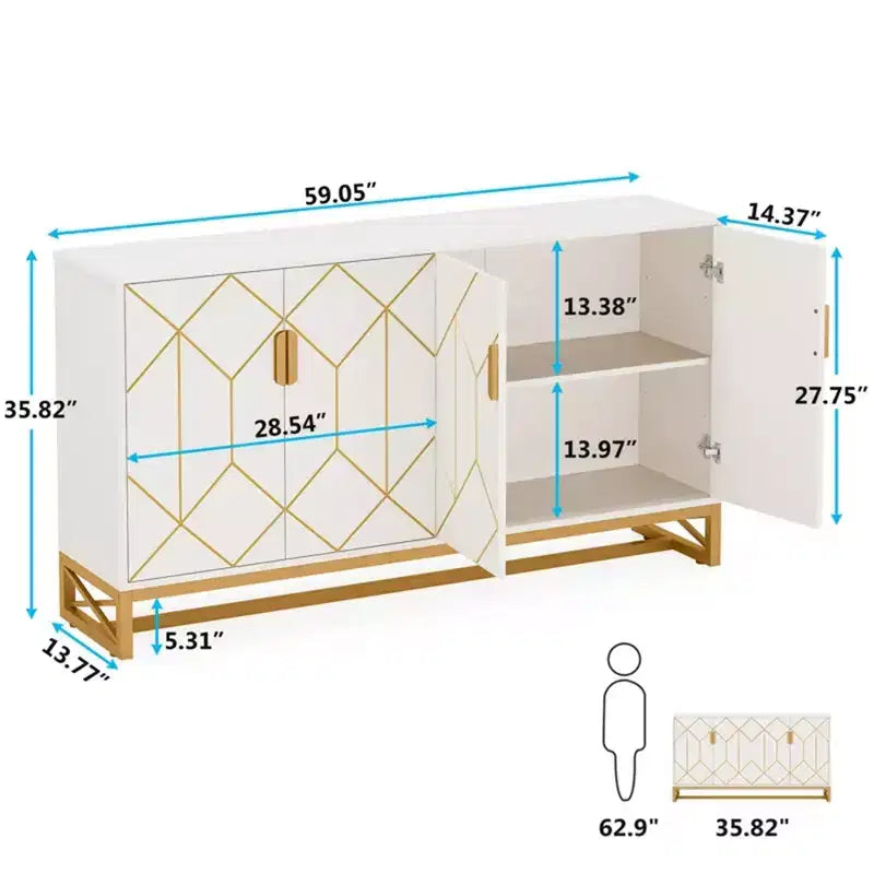 MAYEERTY Credenza di Lusso Bianca e Oro Design Moderno Contemporaneo Elegante