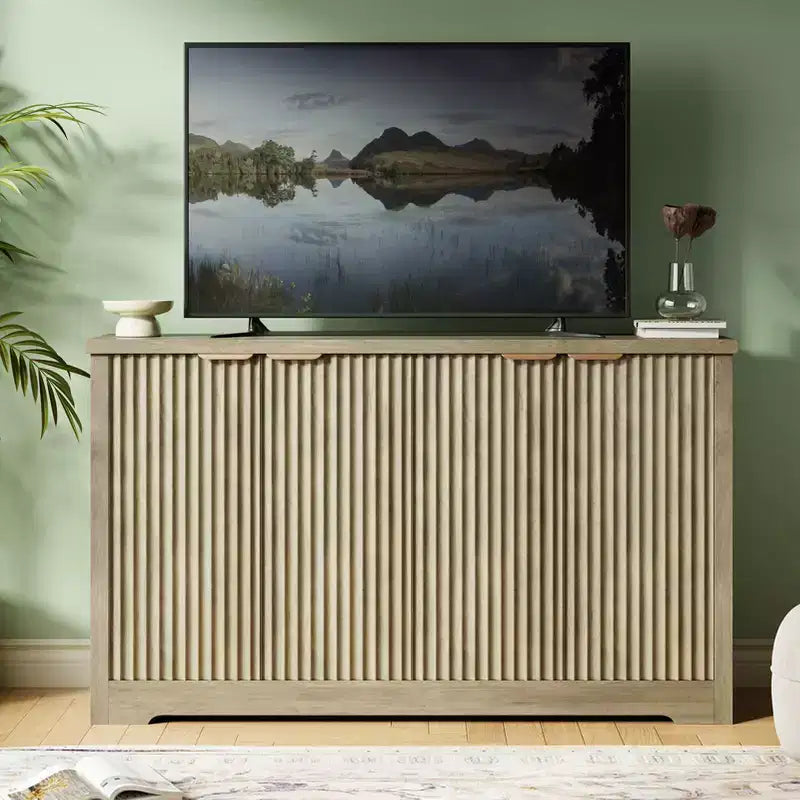 Mobile credenza a 4 ante con buffet, credenza moderna scanalata con ante e ripiani, console portaoggetti in legno, per soggiorno, ingresso, corridoio