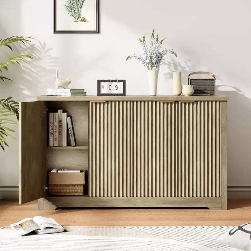 Mobile credenza a 4 ante con buffet, credenza moderna scanalata con ante e ripiani, console portaoggetti in legno, per soggiorno, ingresso, corridoio