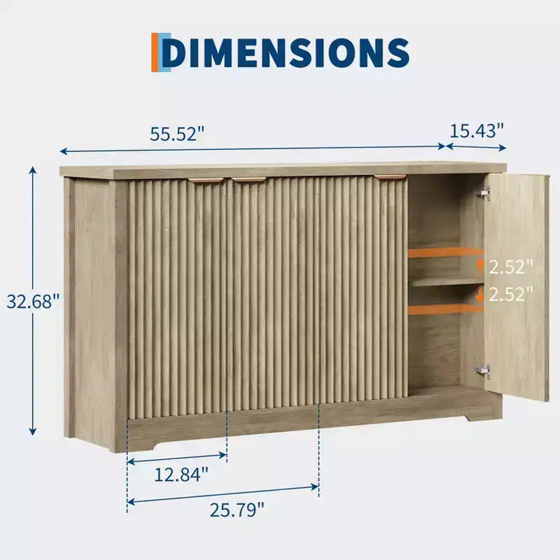 Mobile credenza a 4 ante con buffet, credenza moderna scanalata con ante e ripiani, console portaoggetti in legno, per soggiorno, ingresso, corridoio