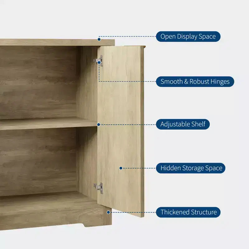 Mobile credenza a 4 ante con buffet, credenza moderna scanalata con ante e ripiani, console portaoggetti in legno, per soggiorno, ingresso, corridoio