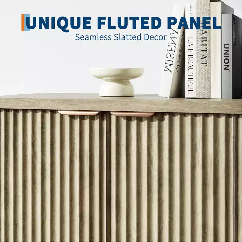 Mobile credenza a 4 ante con buffet, credenza moderna scanalata con ante e ripiani, console portaoggetti in legno, per soggiorno, ingresso, corridoio
