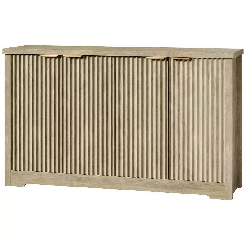 Mobile credenza a 4 ante con buffet, credenza moderna scanalata con ante e ripiani, console portaoggetti in legno, per soggiorno, ingresso, corridoio