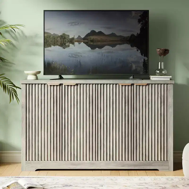 Mobile credenza a 4 ante con buffet, credenza moderna scanalata con ante e ripiani, console portaoggetti in legno, per soggiorno, ingresso, corridoio