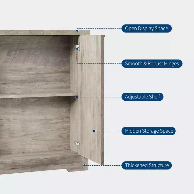 Mobile credenza a 4 ante con buffet, credenza moderna scanalata con ante e ripiani, console portaoggetti in legno, per soggiorno, ingresso, corridoio