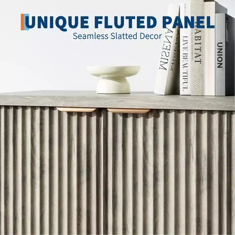 Mobile credenza a 4 ante con buffet, credenza moderna scanalata con ante e ripiani, console portaoggetti in legno, per soggiorno, ingresso, corridoio