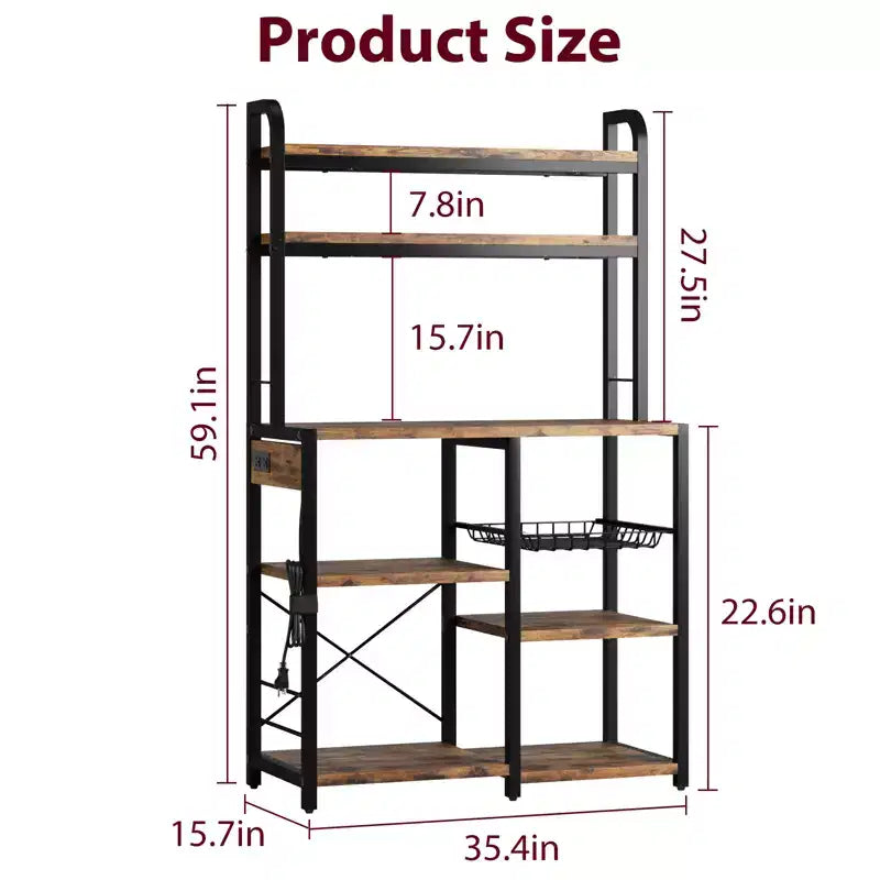 Scaffale da Panettiere a 6 Livelli con Presa Elettrica, Supporto per Microonde e Tavolo da Caffè per la Cucina, per Riporre Spezie e Pentole