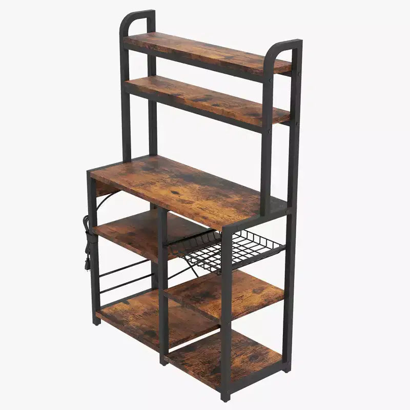 Scaffale da Panettiere a 6 Livelli con Presa Elettrica, Supporto per Microonde e Tavolo da Caffè per la Cucina, per Riporre Spezie e Pentole