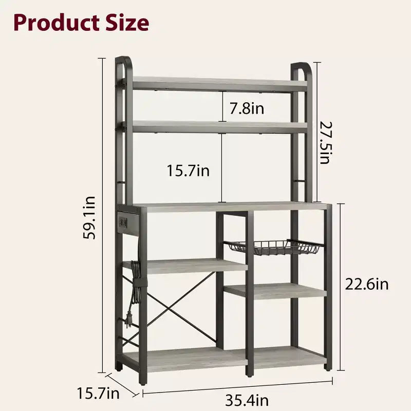 Scaffale da Panettiere a 6 Livelli con Presa Elettrica, Supporto per Microonde e Tavolo da Caffè per la Cucina, per Riporre Spezie e Pentole
