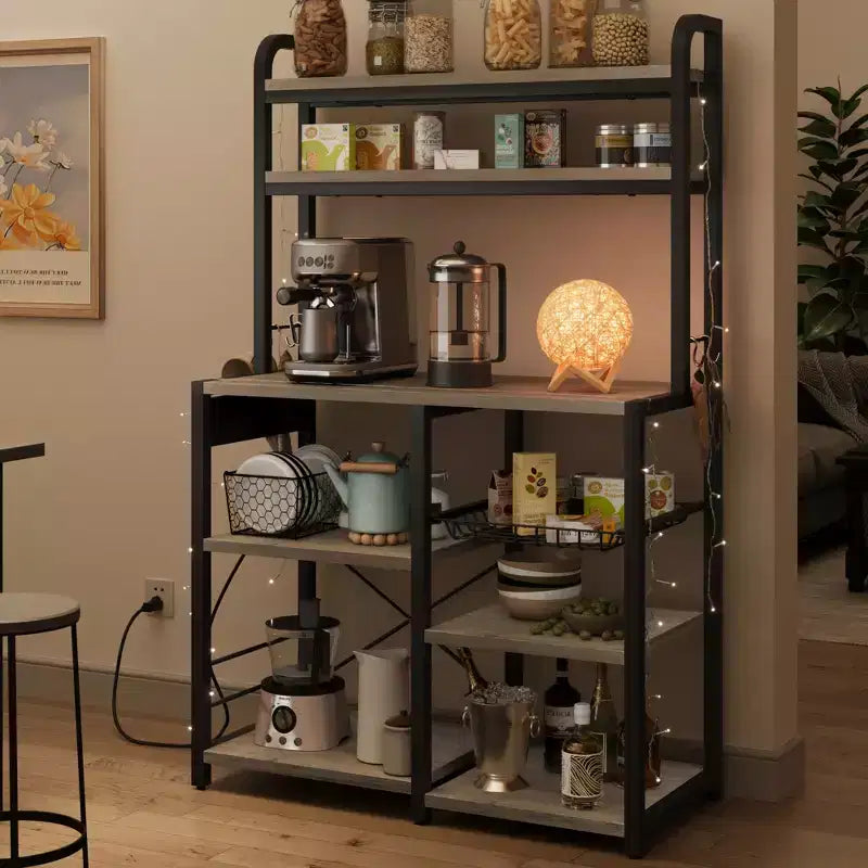 Scaffale da Panettiere a 6 Livelli con Presa Elettrica, Supporto per Microonde e Tavolo da Caffè per la Cucina, per Riporre Spezie e Pentole
