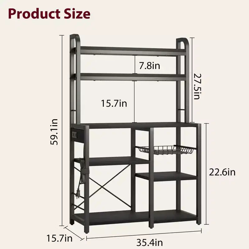Scaffale da Panettiere a 6 Livelli con Presa Elettrica, Supporto per Microonde e Tavolo da Caffè per la Cucina, per Riporre Spezie e Pentole