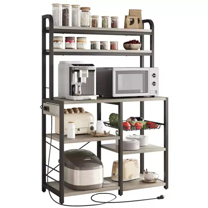 Scaffale da Panettiere a 6 Livelli con Presa Elettrica, Supporto per Microonde e Tavolo da Caffè per la Cucina, per Riporre Spezie e Pentole