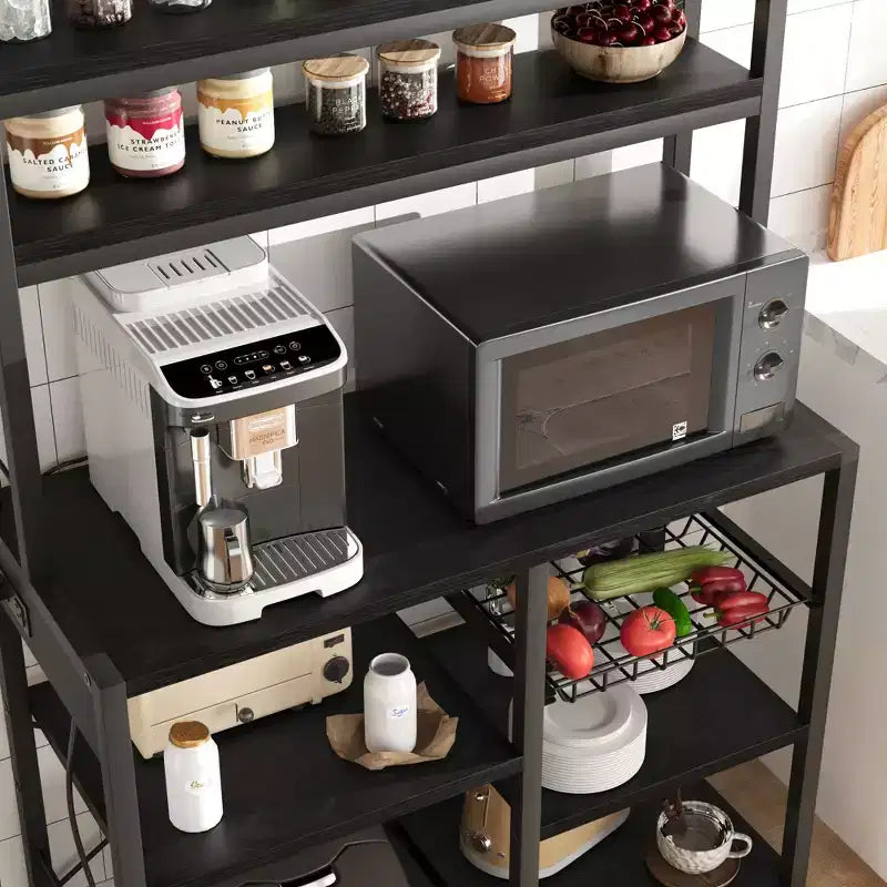 Scaffale da Panettiere a 6 Livelli con Presa Elettrica, Supporto per Microonde e Tavolo da Caffè per la Cucina, per Riporre Spezie e Pentole