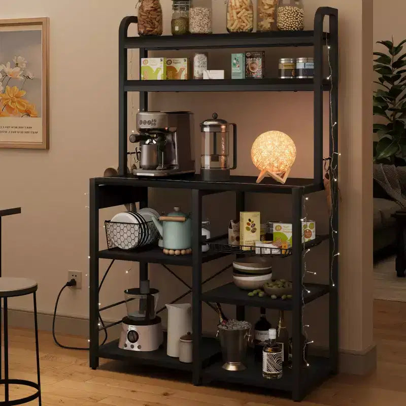 Scaffale da Panettiere a 6 Livelli con Presa Elettrica, Supporto per Microonde e Tavolo da Caffè per la Cucina, per Riporre Spezie e Pentole