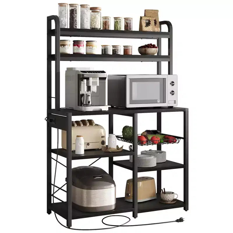 Scaffale da Panettiere a 6 Livelli con Presa Elettrica, Supporto per Microonde e Tavolo da Caffè per la Cucina, per Riporre Spezie e Pentole
