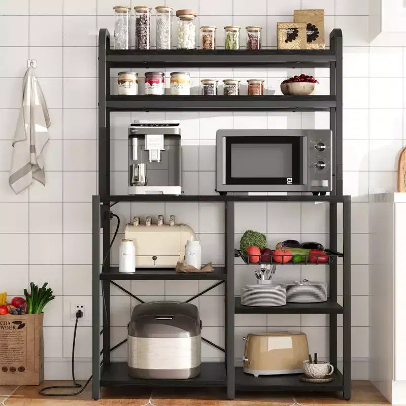 Scaffale da Panettiere a 6 Livelli con Presa Elettrica, Supporto per Microonde e Tavolo da Caffè per la Cucina, per Riporre Spezie e Pentole