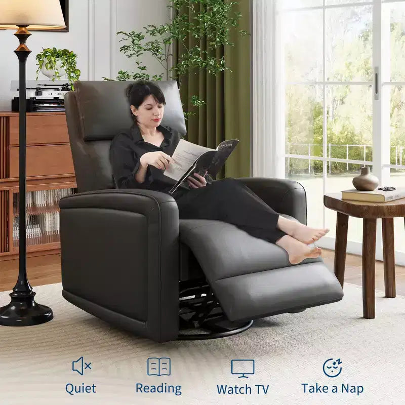 Poltrona Reclinabile Manuale, Divano Girevole a Dondolo a 360°, Poltrona Singola in Similpelle, Recliner Moderno con Schienale Alto e Ergonomico, per Soggiorno