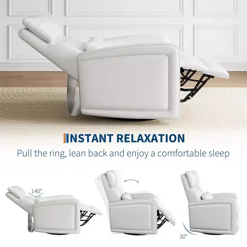 Poltrona Reclinabile Manuale, Divano Girevole a Dondolo a 360°, Poltrona Singola in Similpelle, Recliner Moderno con Schienale Alto e Ergonomico, per Soggiorno