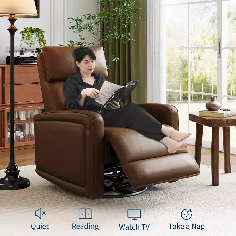 Poltrona Reclinabile Manuale, Divano Girevole a Dondolo a 360°, Poltrona Singola in Similpelle, Recliner Moderno con Schienale Alto e Ergonomico, per Soggiorno