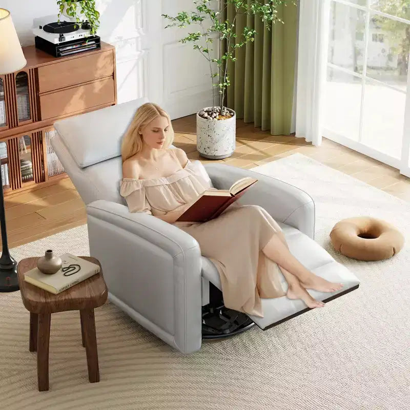 Poltrona Reclinabile Manuale, Divano Girevole a Dondolo a 360°, Poltrona Singola in Similpelle, Recliner Moderno con Schienale Alto e Ergonomico, per Soggiorno
