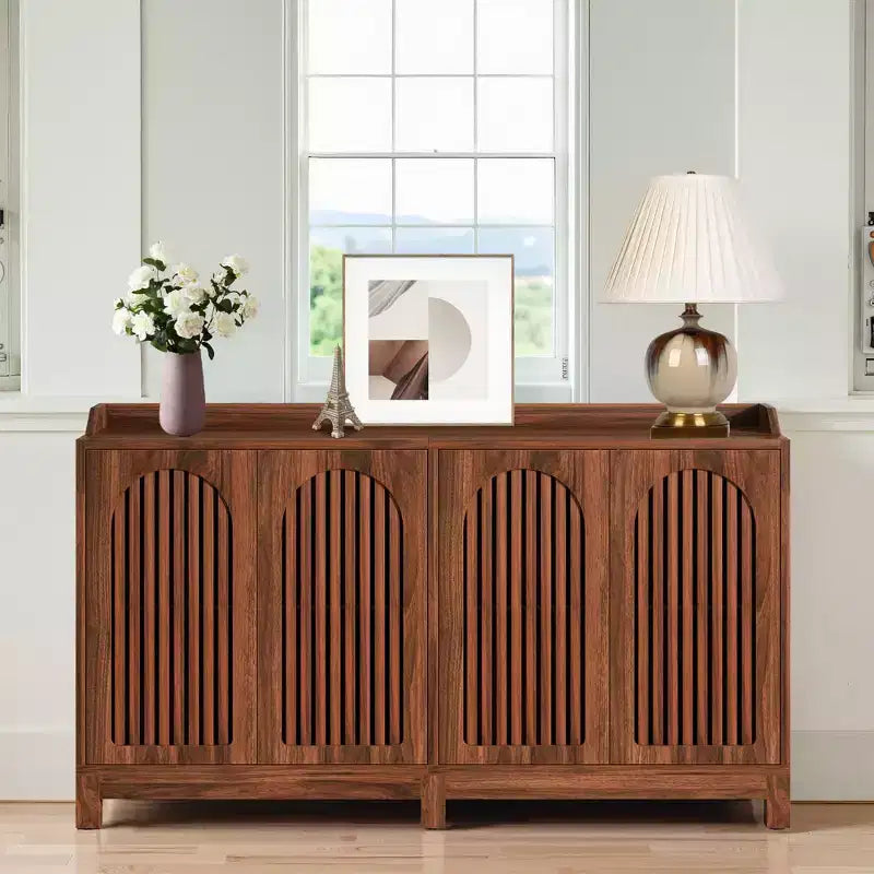 MAYEERTY Farmhouse Buffet Cabinet with Spring-Loaded Doors & Adjustable Shelves