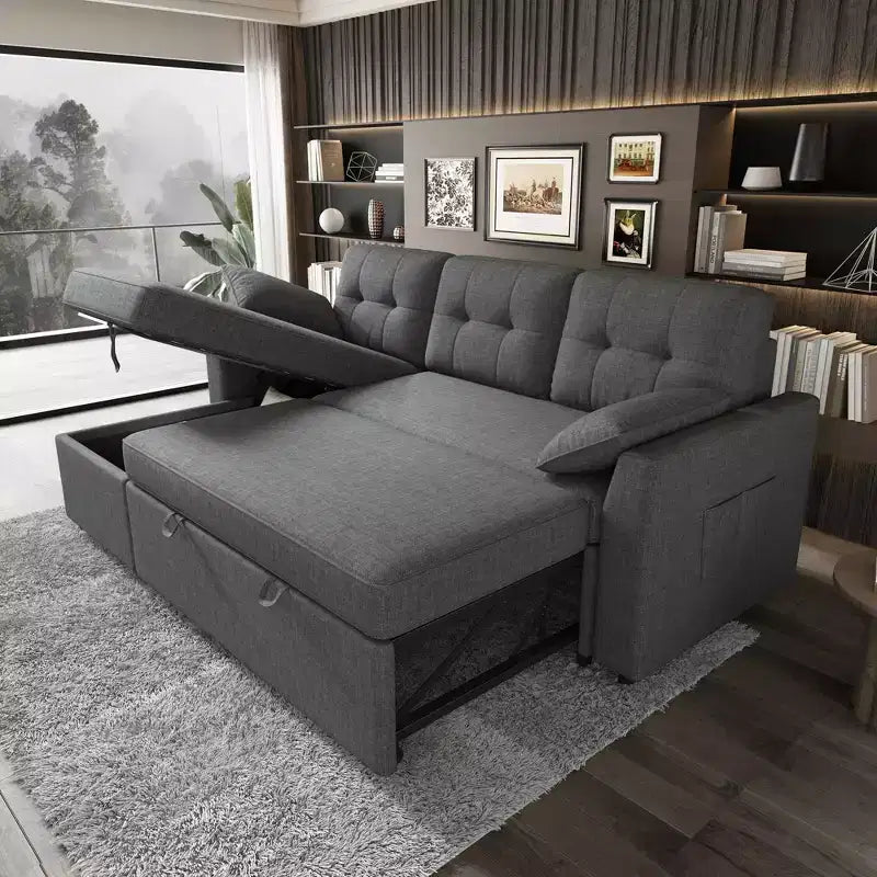 Divano componibile AMERLIFE con doppia chaise longue contenitore, divano letto estraibile reversibile per soggiorno