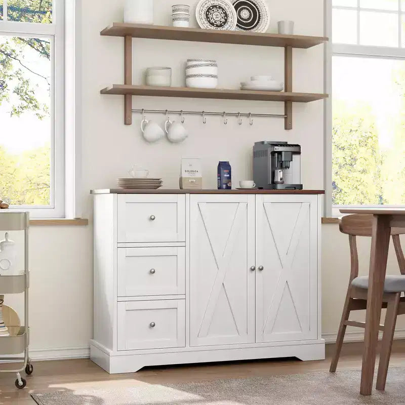 Madia con contenitore, madia con ante, mobile bar in legno con 3 cassetti, mobile contenitore per cucina, sala da pranzo, soggiorno