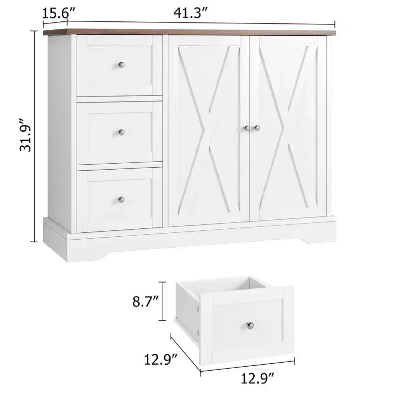 Madia con contenitore, madia con ante, mobile bar in legno con 3 cassetti, mobile contenitore per cucina, sala da pranzo, soggiorno