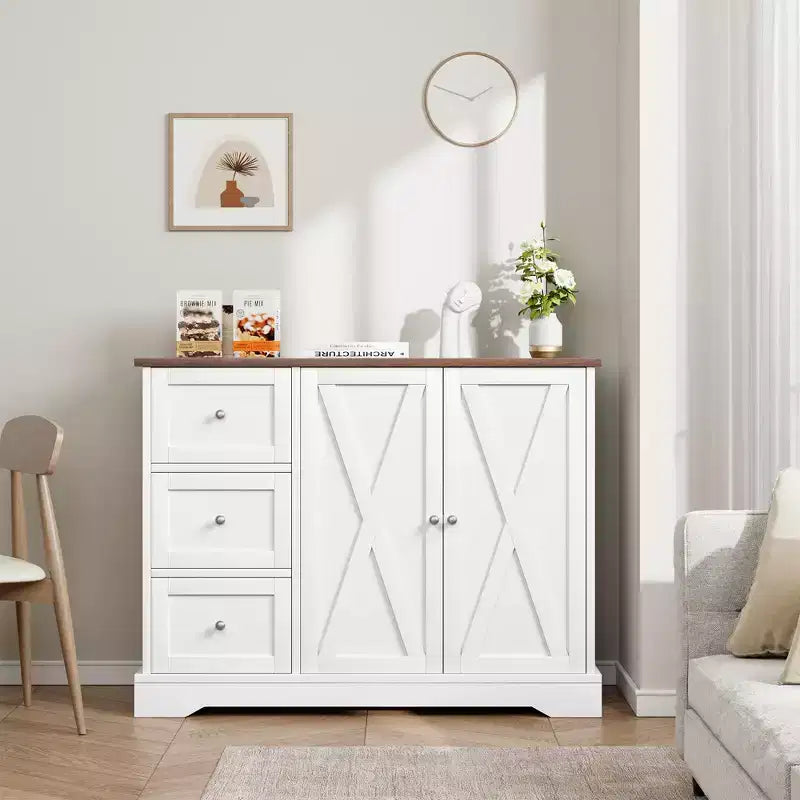 Madia con contenitore, madia con ante, mobile bar in legno con 3 cassetti, mobile contenitore per cucina, sala da pranzo, soggiorno