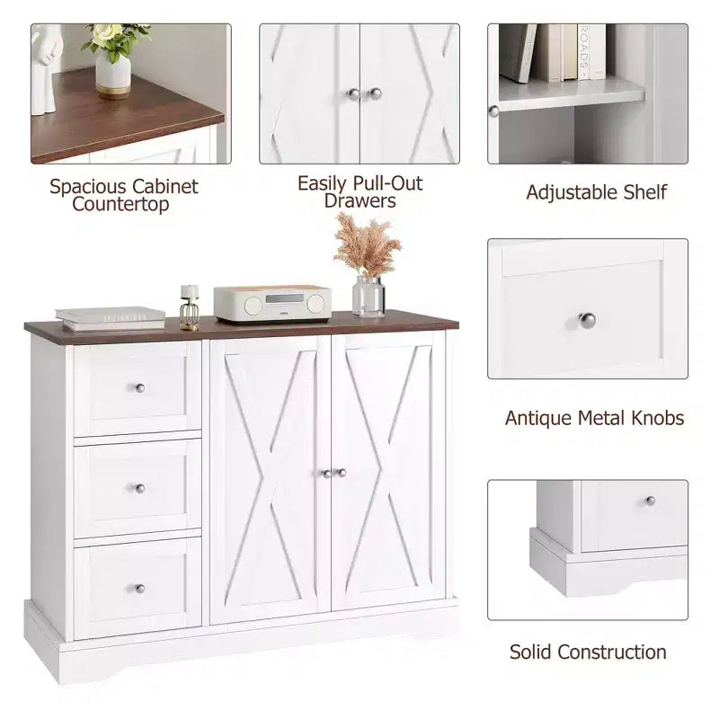 Madia con contenitore, madia con ante, mobile bar in legno con 3 cassetti, mobile contenitore per cucina, sala da pranzo, soggiorno