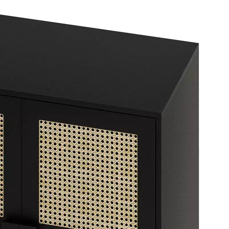 Mobile Contenitore a 4 Ante con Rattan a Rete, Credenza a 8 Ripiani con Maniglie a Diamante per Ingresso/Soggiorno, Naturale/Nero/Grigio - ModernLuxe