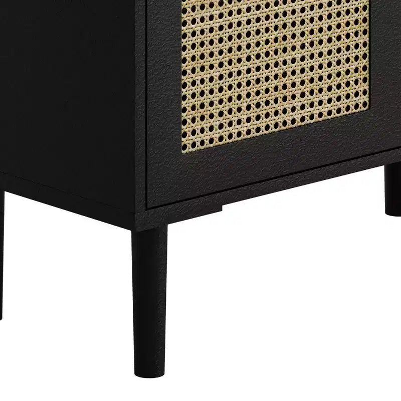 Mobile Contenitore a 4 Ante con Rattan a Rete, Credenza a 8 Ripiani con Maniglie a Diamante per Ingresso/Soggiorno, Naturale/Nero/Grigio - ModernLuxe