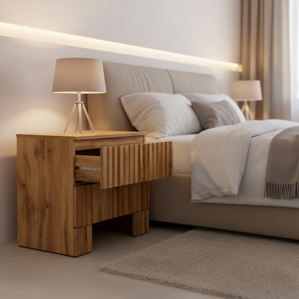 Comodino a 2 cassetti Conall - NST3103 - Rovere -