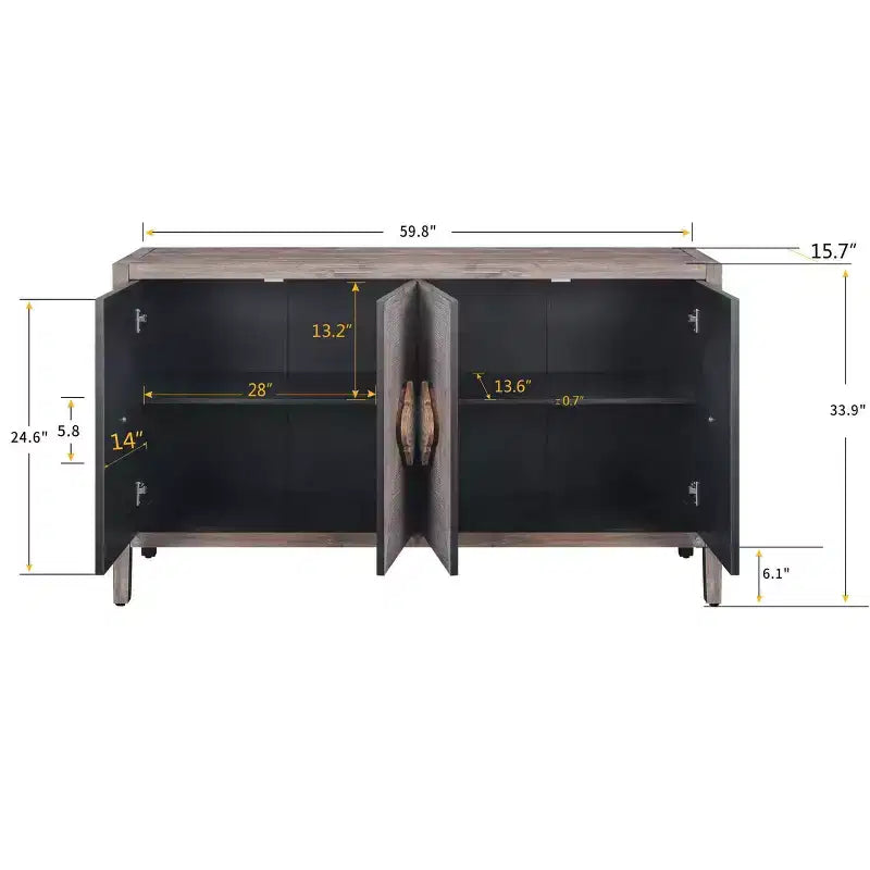 GDFStudio Betsy Meuble de rangement en bois antique de 150 cm avec étagères réglables