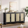 Rattan Buffet Cabinet, Small Storage with Doors and Shelves, Wooden Sideboard for Living Room, Dining Room, Kitchen, Natural Oak