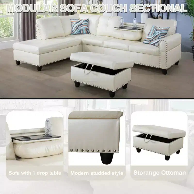 Set divano componibile a 3 pezzi a forma di L, divano in similpelle semi-PU Ginger