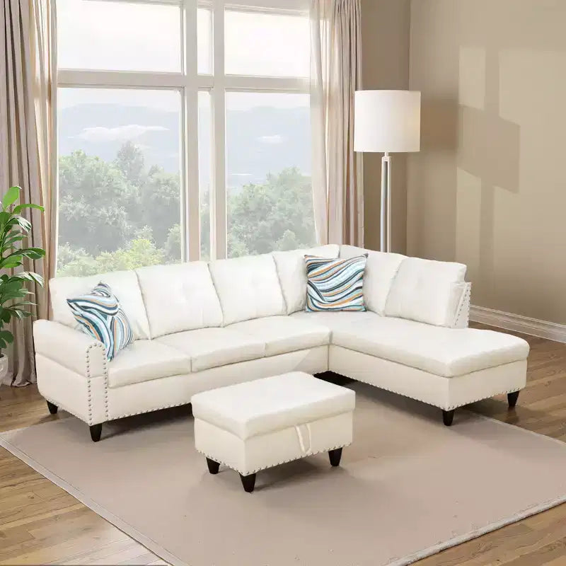 Set divano componibile a 3 pezzi a forma di L, divano in similpelle semi-PU Ginger