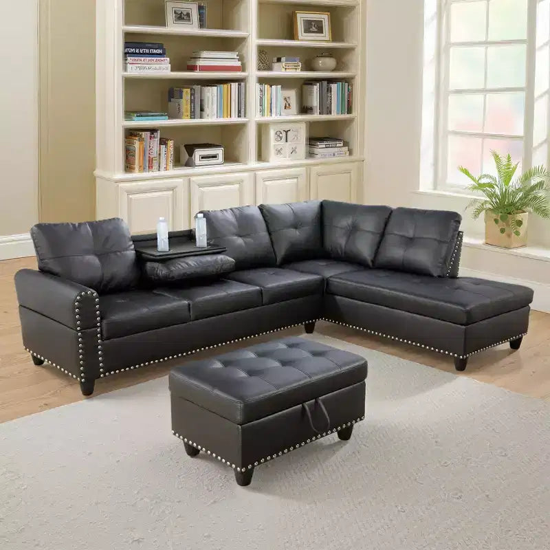 Set divano componibile a 3 pezzi a forma di L, divano in similpelle semi-PU Ginger