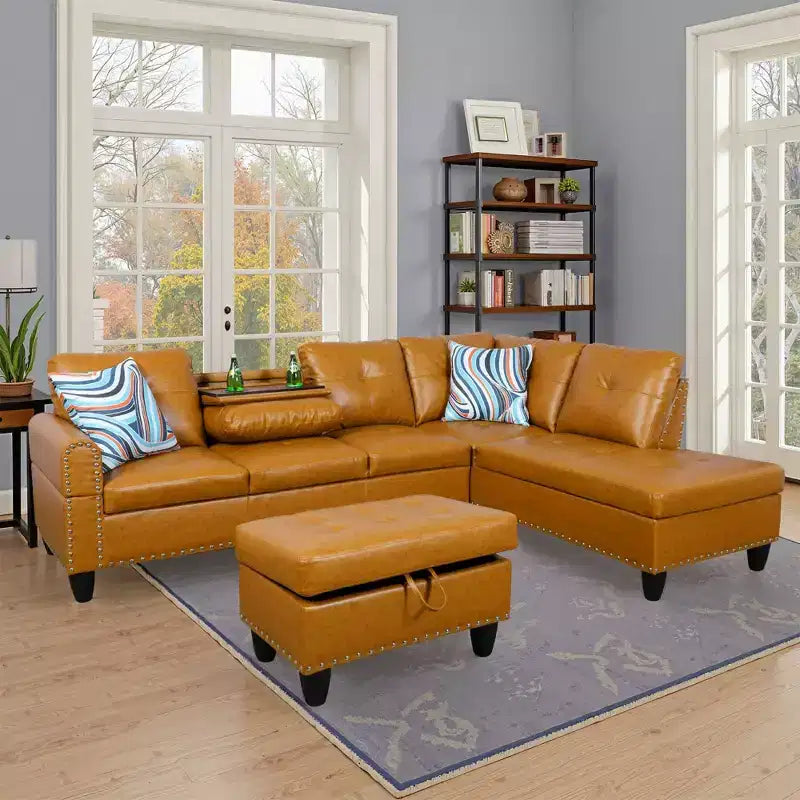 Set divano componibile a 3 pezzi a forma di L, divano in similpelle semi-PU Ginger