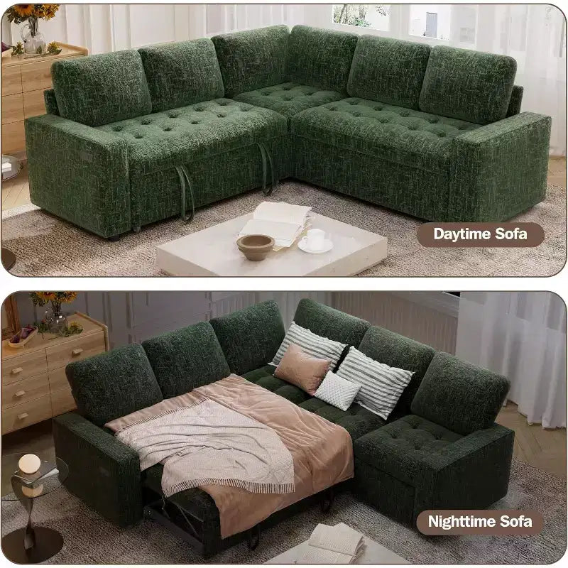 Canapé superposé modulaire Dyonery avec lit gigogne, canapé modulaire combiné 5 places en L, dossier réglable/siège de rangement, assemblage sans outils