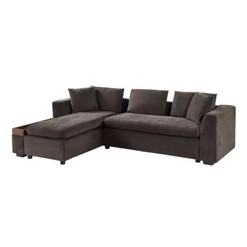 Divano Sezionale Moderno a L Merax in Tessuto Chenille con Vano Contenitore in Legno e Cuscini Decorativi