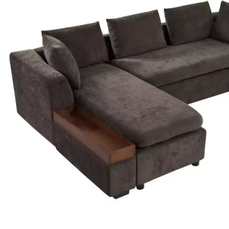 Divano Sezionale Moderno a L Merax in Tessuto Chenille con Vano Contenitore in Legno e Cuscini Decorativi