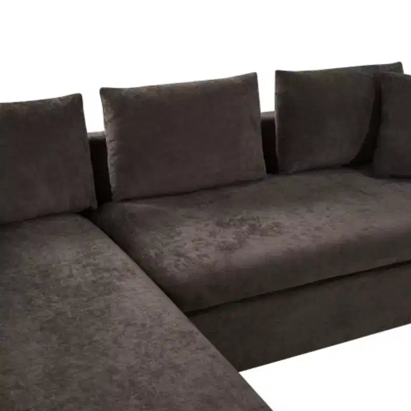 Divano Sezionale Moderno a L Merax in Tessuto Chenille con Vano Contenitore in Legno e Cuscini Decorativi
