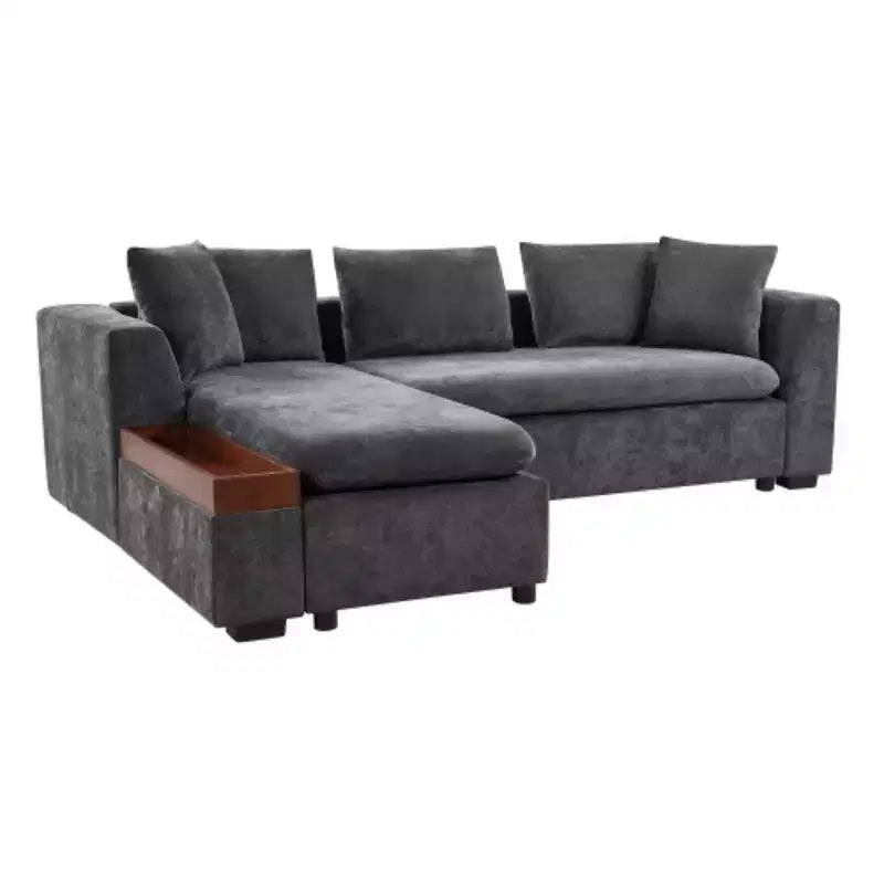 Divano Sezionale Moderno a L Merax in Tessuto Chenille con Vano Contenitore in Legno e Cuscini Decorativi