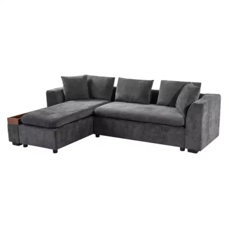 Divano Sezionale Moderno a L Merax in Tessuto Chenille con Vano Contenitore in Legno e Cuscini Decorativi
