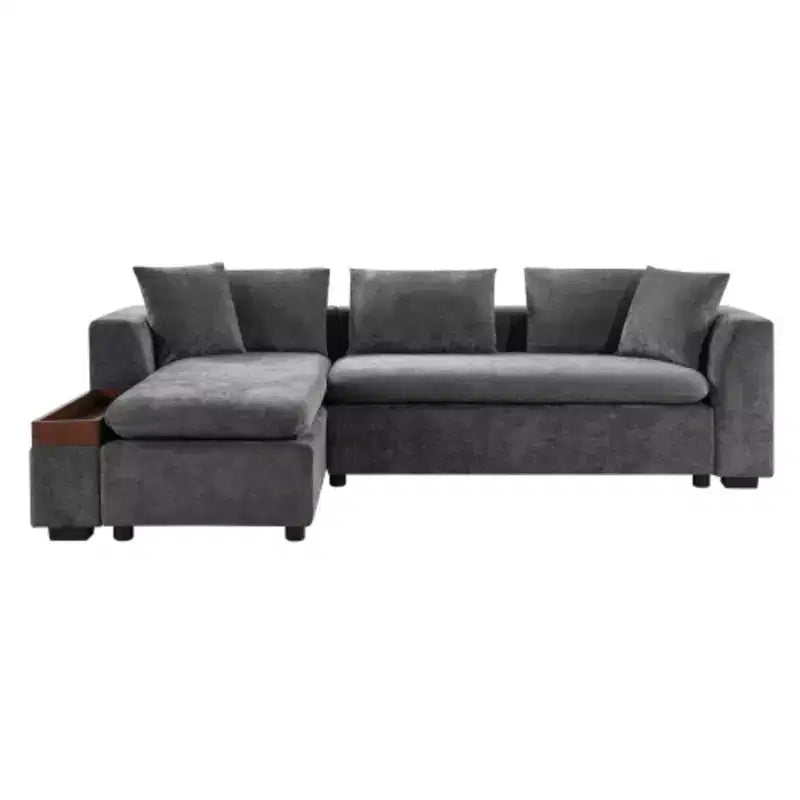 Divano Sezionale Moderno a L Merax in Tessuto Chenille con Vano Contenitore in Legno e Cuscini Decorativi